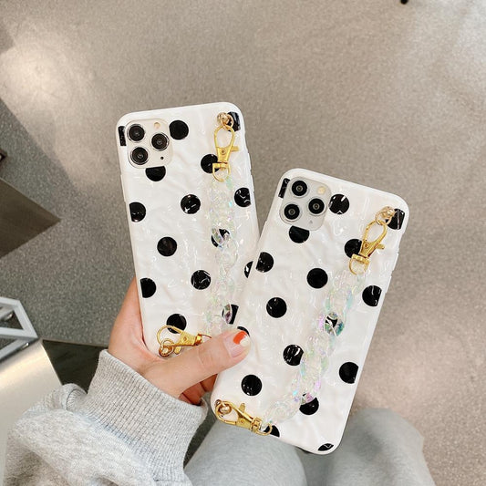 iPhone 12 & 12 Pro Cover spotted black white with ankle strap