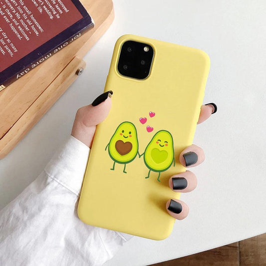 iPhone 12 &amp; 12 Pro case avocados holding hands hearts yellow