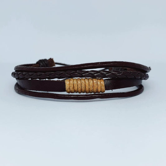 Four Handmade braided genuine leather bracelets in men's style