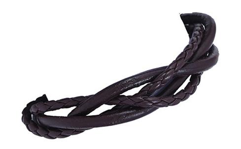 Handmade braided twisted bracelet for men genuine leather in style brown