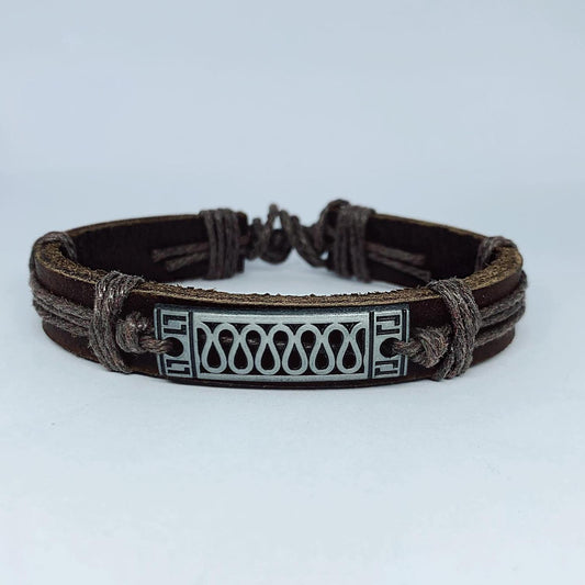 Handmade bracelet in authentic leather brown for men metal