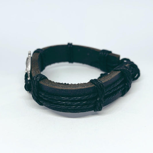 Handmade bracelet in authentic leather brown compass but metal