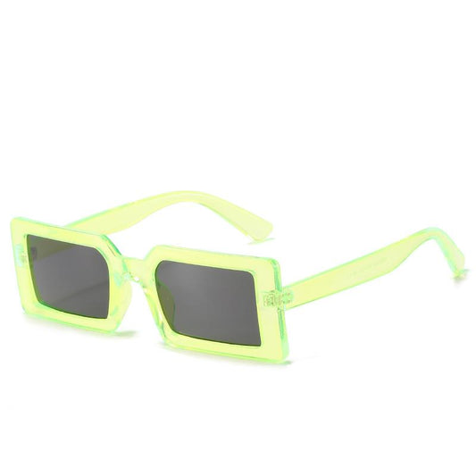 Trendy sunglasses with rectangular frames in lime green