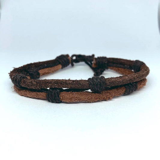 Handmade bracelets for men genuine brown leather tied together