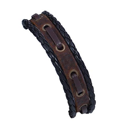 Handmade bracelet for men genuine brown leather braided black