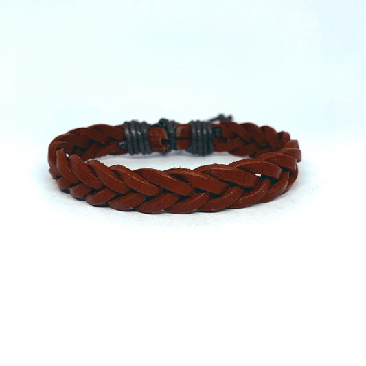 Handmade braided bracelet in orange leather