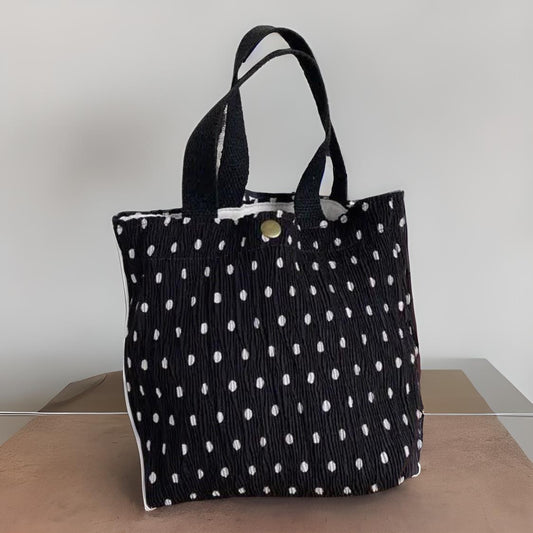 Small fabric bag tote bag with compartment black polka dot adult &amp; children