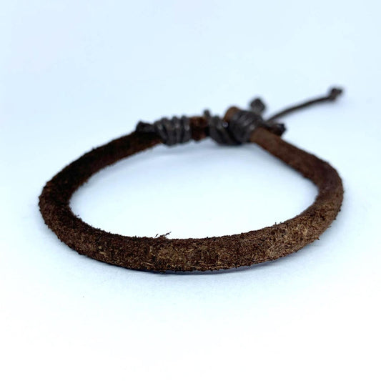 Handmade natural bracelet brown leather and brown string