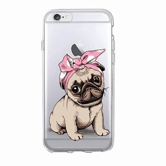 iPhone 12, 12 Pro & Max transparent dog pug with bandana