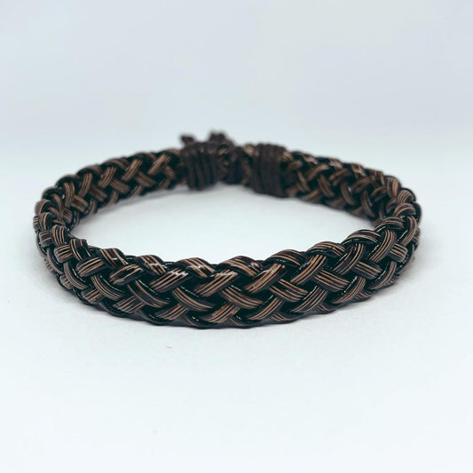 Handmade natural braided bracelet brown leather and string