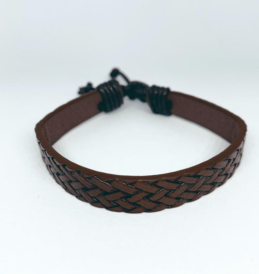 Handmade natural braided bracelet brown leather smooth inside