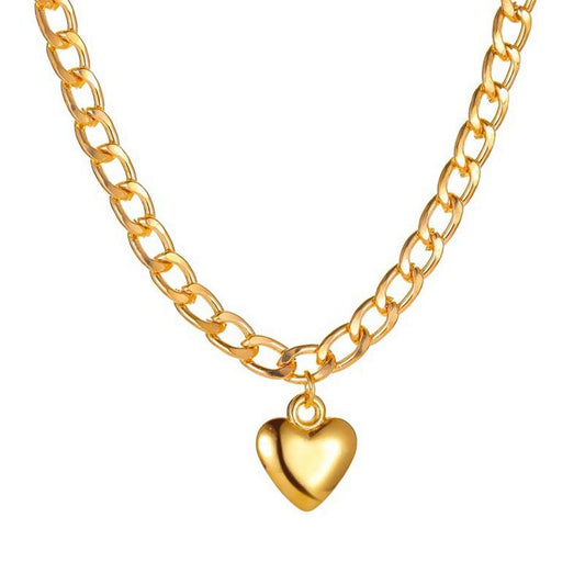 Gold plated necklace chain choker in gold heart charm