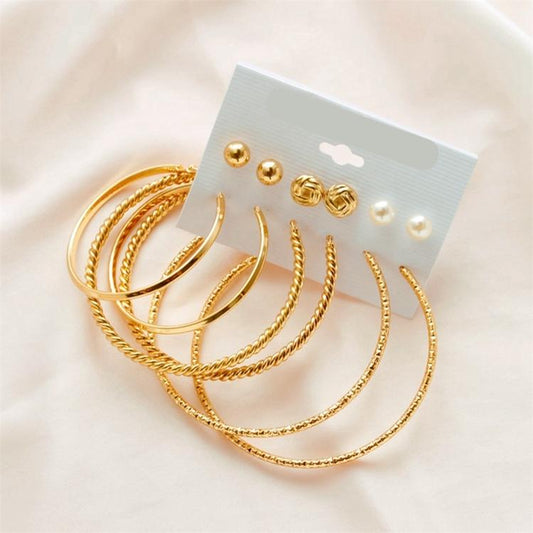 Earrings set of 6 gold-plated rings hoops diamond classy