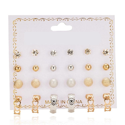 Earrings set 12 pcs gold Silver plated rings diamond hearts