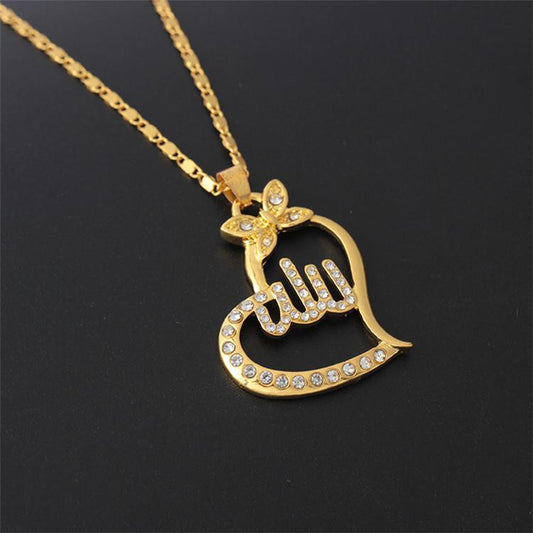 18k gold plated chain Allah Muslim with zircon diamond heart