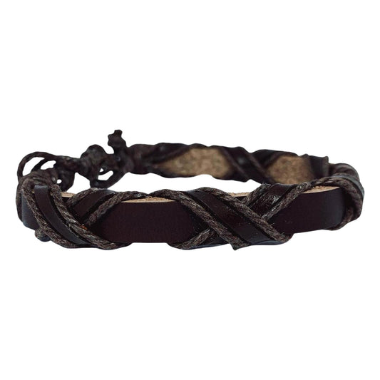 Handmade braided bracelet in genuine leather in brown style for men