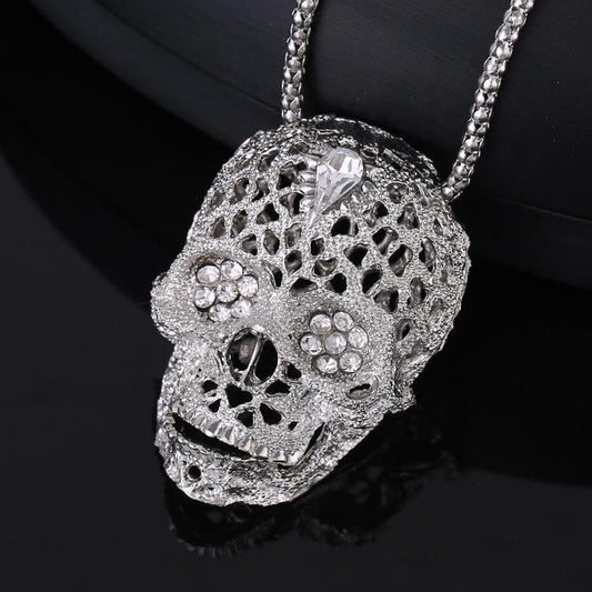 Chain with large skull in silver and diamonds hip hop nickel free