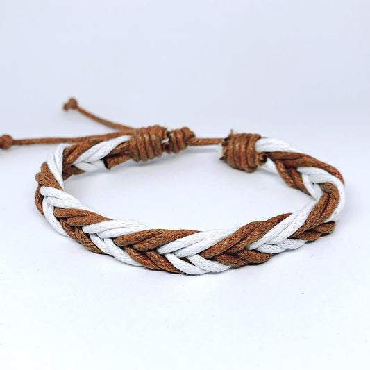 Braided handmade bracelet with white and brown cords