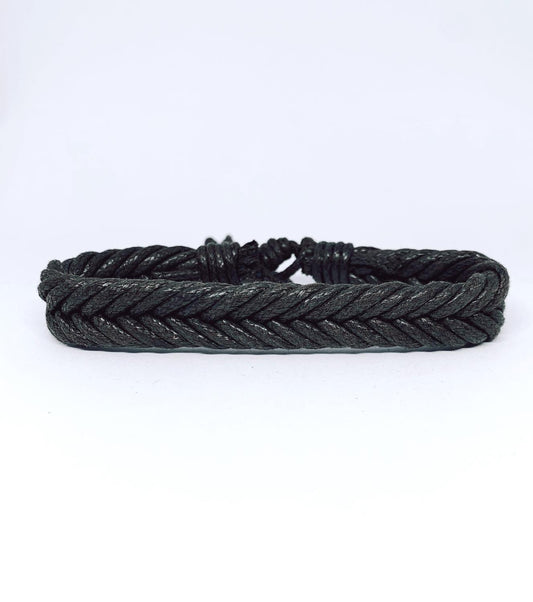 Simple Handmade bracelet in all-black band herringbone pattern