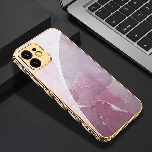 iPhone 12 Pro luxury glass case gold baroque pink marble pattern