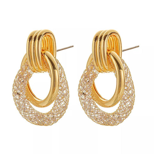 Stylish earrings rings hoops geometric mesh wire old money