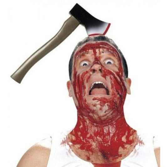 Bloody ax in the head diadem halloween costume joke blood