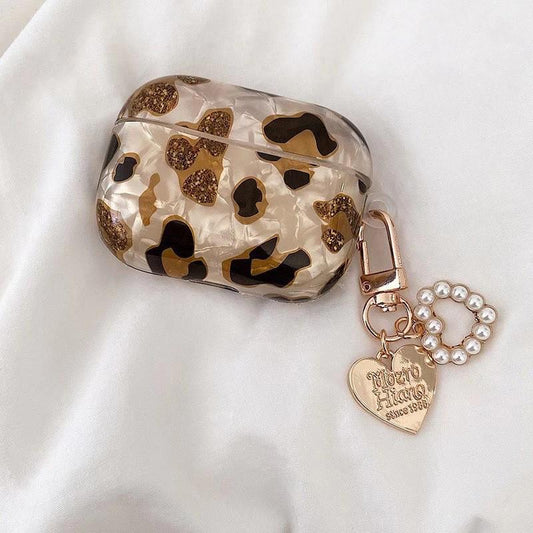 AirPods Pro cover glossy leopard pattern with jewelry in gold color