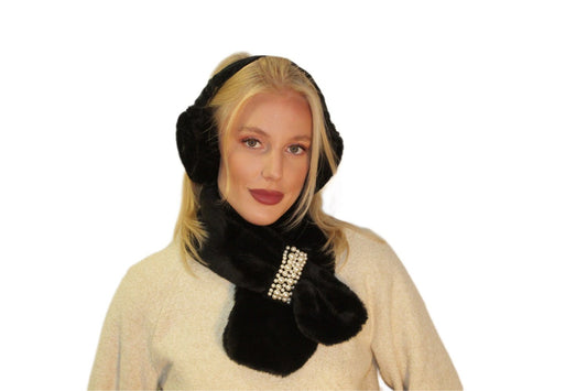 Scarf with faux fur and strap with pearls stylish, luxurious & warm!