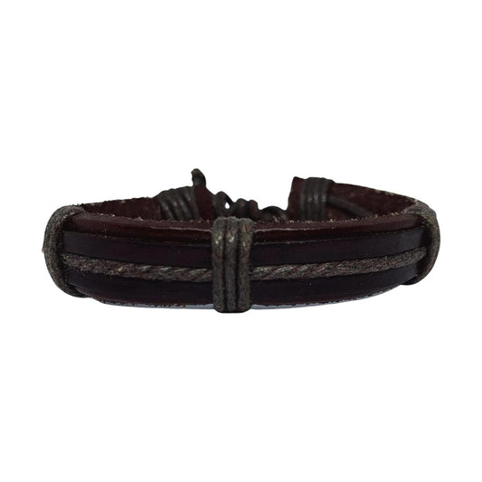 Handmade twisted bracelet in genuine leather in brown style for men