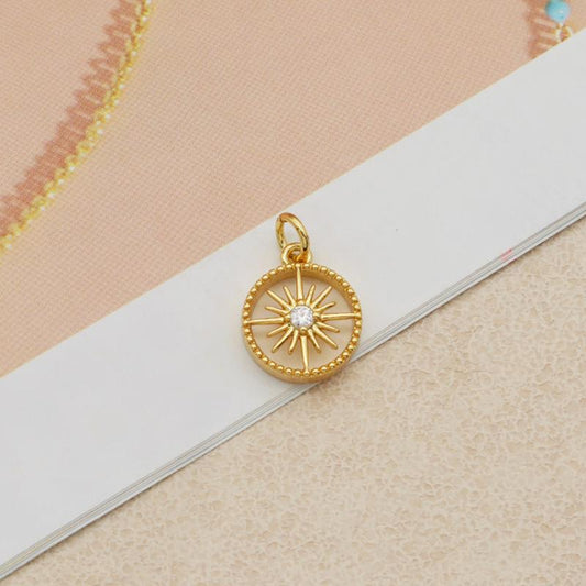 Necklace compass gold plated with crystal handmade with chain