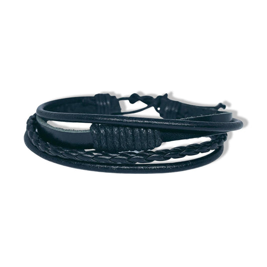 Handmade bracelets of 4 pcs for men genuine leather braided black