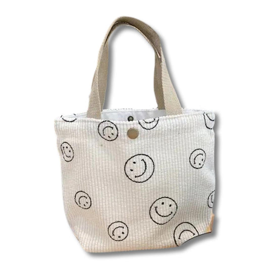 Small tote bag in corduroy fabric with happy smileys