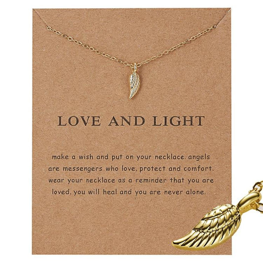 Love and light - necklace with message gold-plated angel wing valentines