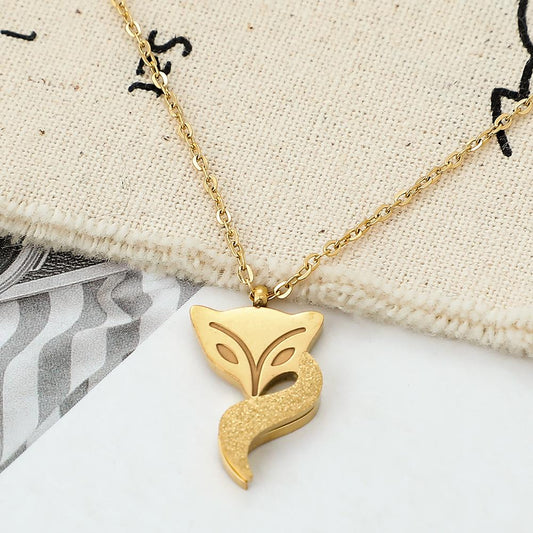 Personalized Gift Gold Plated Necklace Fox Stainless Steel Animal