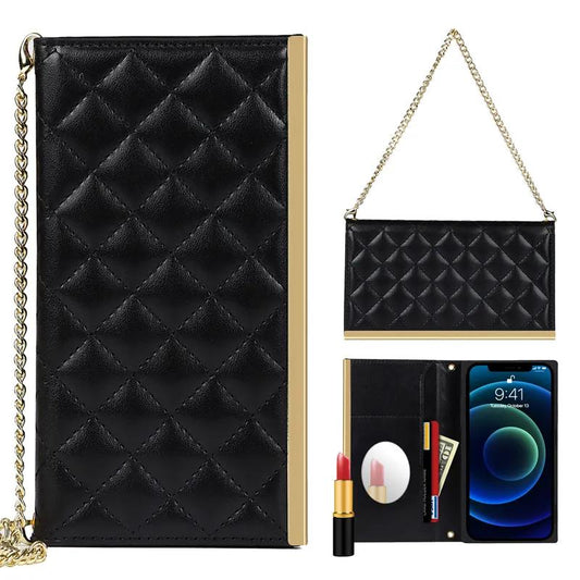 iPhone 14 Pro Max Luxury Crossbody Mobile Case - Reversible Wallet with Detachable Strap Mirror