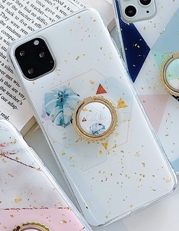 iPhone 11 case white with gold flakes ring holder