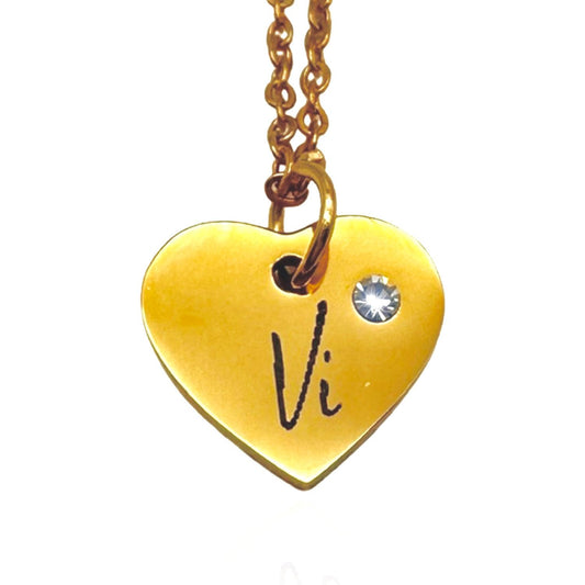 Gilded tray ''We'' heart gold stone necklace chain Valentine's Day