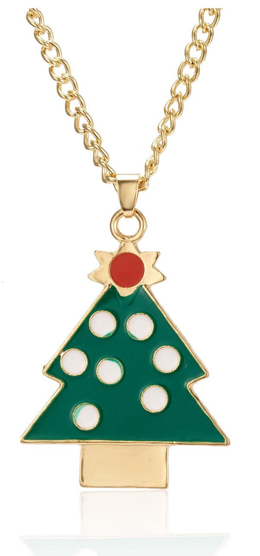 Beautiful fun necklace with Christmas tree balls star Christmas green