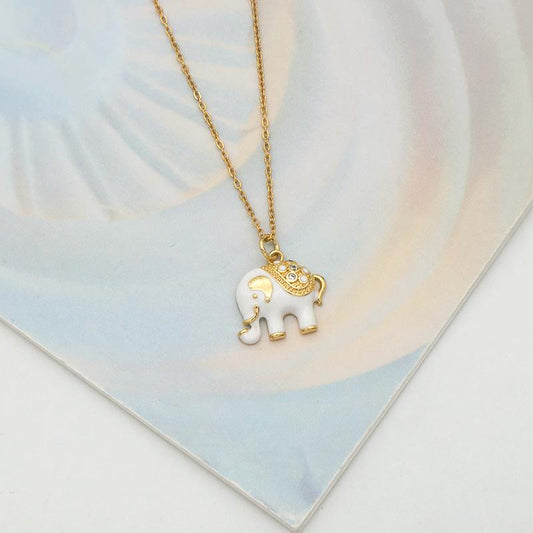 Necklace with white elephant details in gold handmade rhinestones