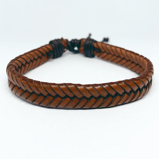 Brown braided bracelet in genuine leather, handmade