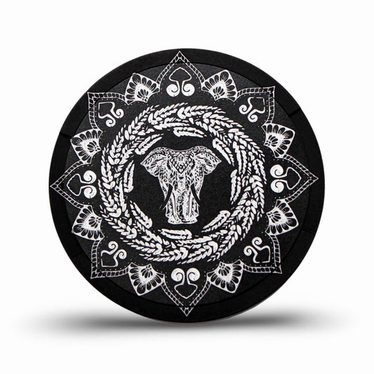 Black snuff box in aluminum with African motif with Elephant