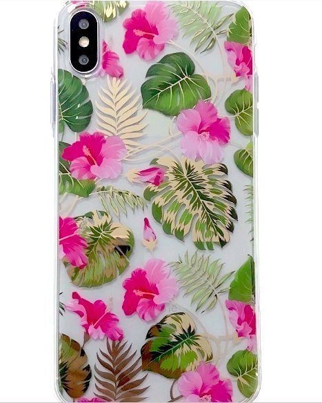 Mobile cover for iPhone X/XS in beautiful floral pattern pink &amp; gold