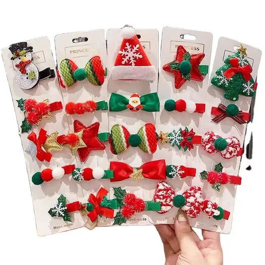 Set of hair clips with a Christmas theme, Christmas tree, Santa, star, snowman