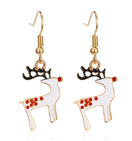 Festive earrings with beautiful white reindeer red nose